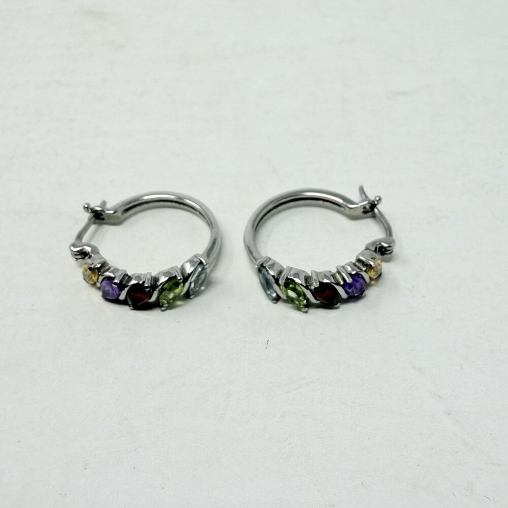 Shop LC Multi Gemstone Click Top‎ Hoop Earrings in Stainless Steel 2.60 cts 5448